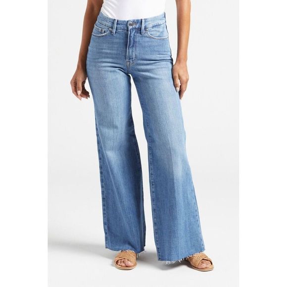 Good American GWP255T Women's Sz 00/24 Indigo Blue Good Waist Palazzo Jeans $149 - Picture 1 of 10